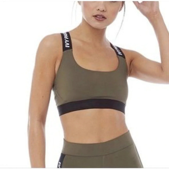 Ivy Park Olive Green Logo‎ Band Racerback Sports Bra Size Small - Picture 1 of 7